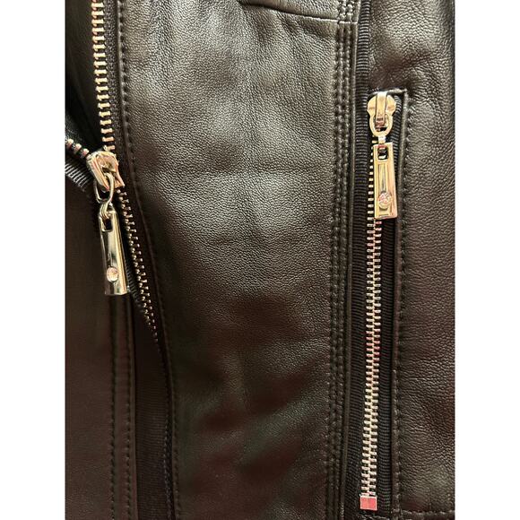 White House Black Market Moto Jacket Black Leather Zip Pockets Lined, Size M - Picture 2 of 6